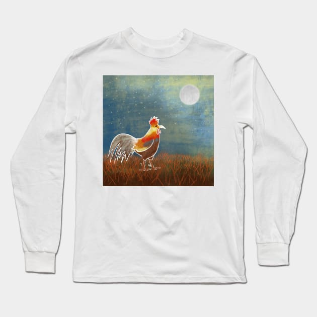 Rooster In the Moonlight Long Sleeve T-Shirt by DragonpupLees